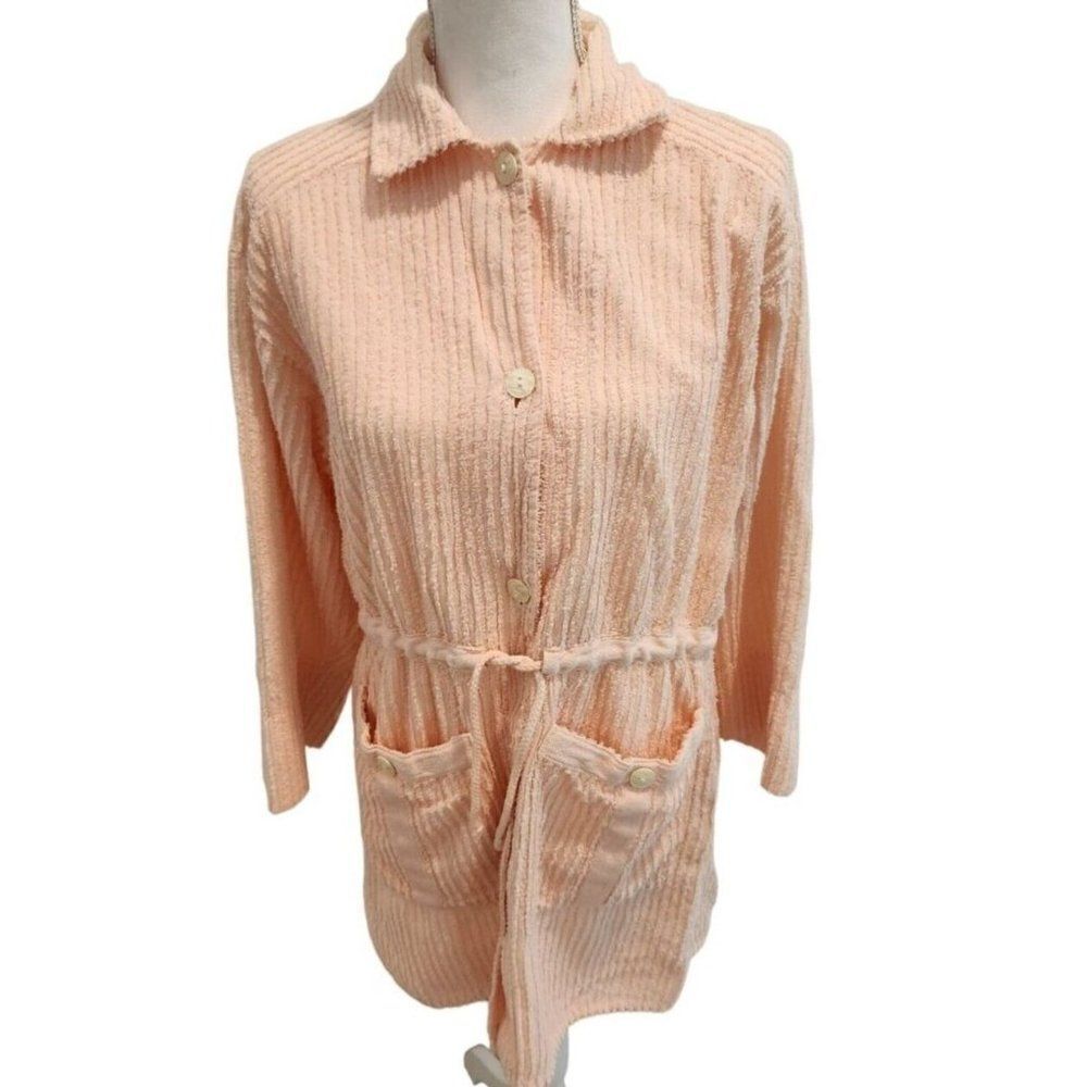 Vintage 70s Tuftees Terrycloth Chenille Pink Robe M USA Made Swim Cover Up